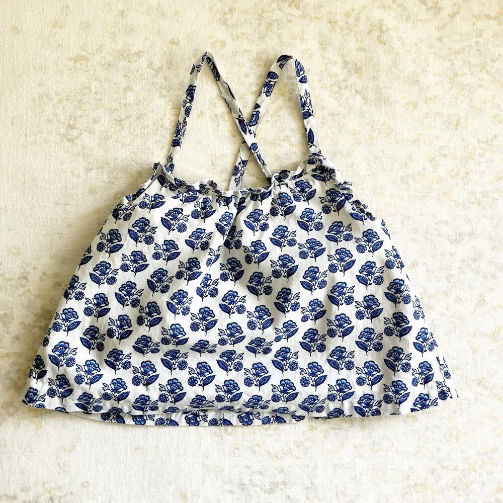 Janie and Jack 4 Top Floral Print Blue White Sleeveless Lined Spaghetti Strap